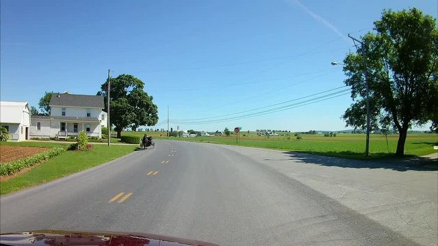 Driving Along Amish Countryside Came Across an Amish Woman in a Horse and Open Buggy
