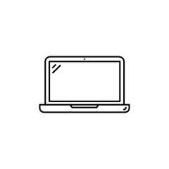 Laptop Line Icon In Flat Style Vector For App, UI, Websites. Black Icon Vector Illustration