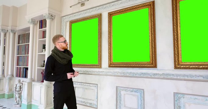 Museum employee talking about famous artwork