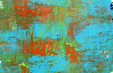 Brown, green, yellow blue mix of soft contrasts, paint acrylic background. 