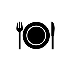Plate with Knife & Fork Icon In Flat Style Vector For Apps, UI, Websites. Black Vector Icon