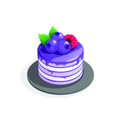 Cake with blueberries and raspberries