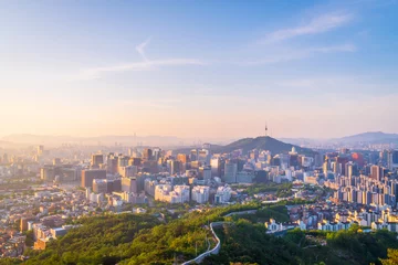 Fototapeten Sonnenaufgang der Skyline der Stadt Seoul, Südkorea © CJ Nattanai