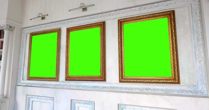 Blank Ornated Museum Art Frames Isolated Green Canvas