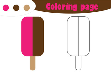 Ice cream in cartoon style, coloring page, spring education paper game for the development of children, kids preschool activity, printable worksheet, vector illustration