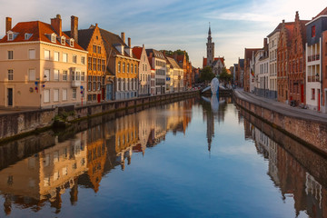 Fototapeta na wymiar Old town at sunset, Bruges, Belgium