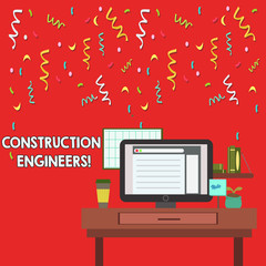 Word writing text Construction Engineers. Business photo showcasing discipline that deals with designing and planning photo of Interior Working Space Station Concept of Technical Person