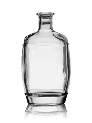 Empty bottle for brandy with reflection on a white background