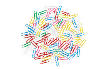 Colorful paper clips set on white