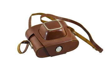 old 35mm camera and leather protection case