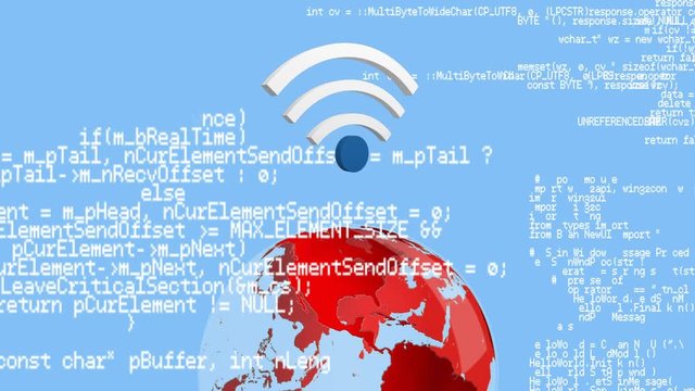 Program codes and WiFi symbol with a globe