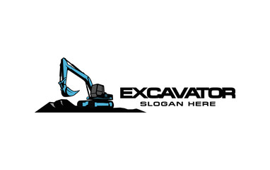 Excavator logo template vector. Heavy equipment logo vector for construction company. Creative excavator illustration for logo template.