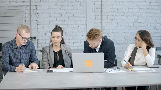 Woman and man making brainstorming research and planning new str