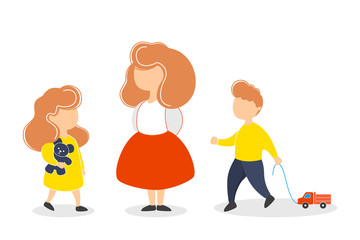 Three little children standing together. Boy and girl