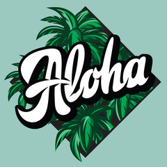 Vector color illustration on aloha with a palm - obrazy, fototapety, plakaty