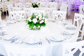 Wedding banquet. Table set for wedding reception