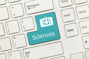 White conceptual keyboard - Sclerosis (blue key)