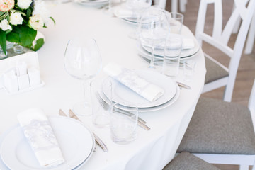 Wedding banquet. Table set for wedding reception