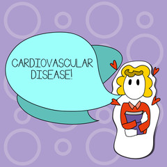 Writing note showing Cardiovascular Disease. Business concept for conditions involve narrowed or blocked blood vessels Girl Holding Book with Hearts Around her and Speech Bubble