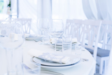 Wedding banquet. Table set for wedding reception