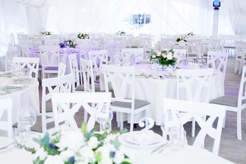 Wedding banquet. Table set for wedding reception