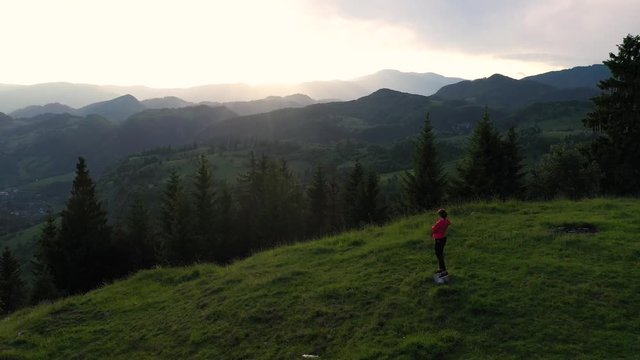 4k aerial drone video with Transylvania hills in a beautiful summer sunset light
