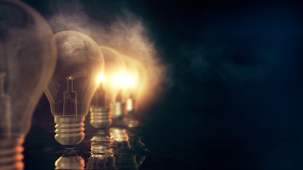 3d rendered illustration of Light Bulb with foggy blue Background