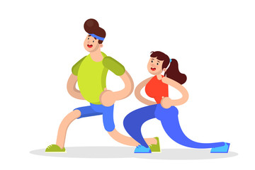 Woman and man doing sport exercise. Training in the gym