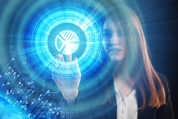 The concept of business, technology, the Internet and the network. A young entrepreneur working on a virtual screen of the future and sees the inscription: