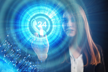The concept of business, technology, the Internet and the network. A young entrepreneur working on...