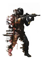 Special forces soldier with rifle. SWAT team members , double exposure