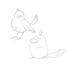 Cute cartoon bird, cartoon character, linear pattern in vector