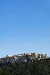 Fototapeta na wymiar View of the Acropolis in Greece, in Athens. Hill view with Parthenon