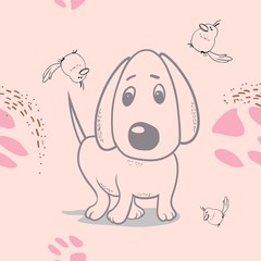 Seamless pattern, cute cartoon doggy, fabric design for kids, cartoon character, vector drawing