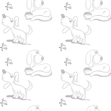 Seamless pattern, cute cartoon doggy, fabric design for kids, cartoon character, vector drawing