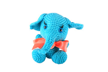 knitted toy elephant. hand made home hobby