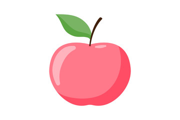 Red apple fruit with green leaf. Flat vector illustration