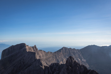 A view from Toothpick Peak or'Puncak Tusuk Gigi' (3,315m). Raung is the most challenging of all Java’s mountain trails, also is one of the most active volcanoes on the island of Java in Indonesia.