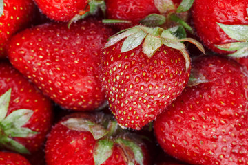 Juicy, ripe natural red strawberries without GMO. Strawberry - full frame. Close-up