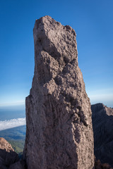 A view from Toothpick Peak or'Puncak Tusuk Gigi' (3,315m). Raung is the most challenging of all Java’s mountain trails, also is one of the most active volcanoes on the island of Java in Indonesia.