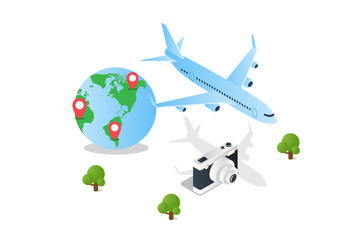 traveling isometric creative illustration vector of graphic , people in traveling isometric illustration vector , vector traveling isometric for website landing page