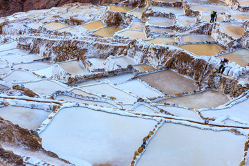 Maras Salt Pans in Peru's Sacred Valley Where Local People Mine Salt Since Cenuries
