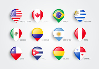 Vector illustration map pointers with flag of america