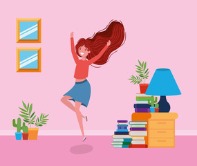 Happy woman in study room design