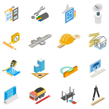 Workday icons set. Isometric set of 16 workday vector icons for web isolated on white background