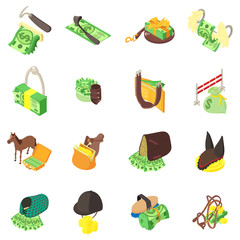 Money horse icons set. Isometric set of 16 money horse vector icons for web isolated on white background