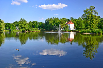 Obraz premium Church of St. John of Nepomuk on the water in Zwierzyniec, Roztocze region, Poland