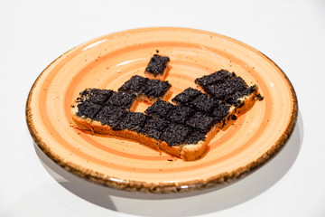 truffle cream on croutons .Black Truffles Tuber Aestivum Vitt .