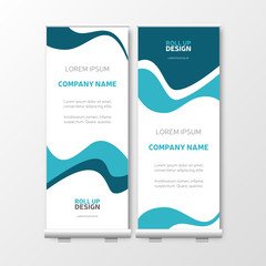 Business Roll Up. Presentation template, vector brochure, blue flyer, vertical banner design, cover geometric background, modern publication layout