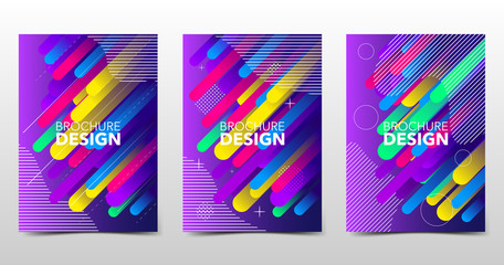 Set of modern colorful backgrounds with trendy gradients and patterns, colored minimalistic shape composition, brochure design with geometric shapes and lines. Vector, eps10